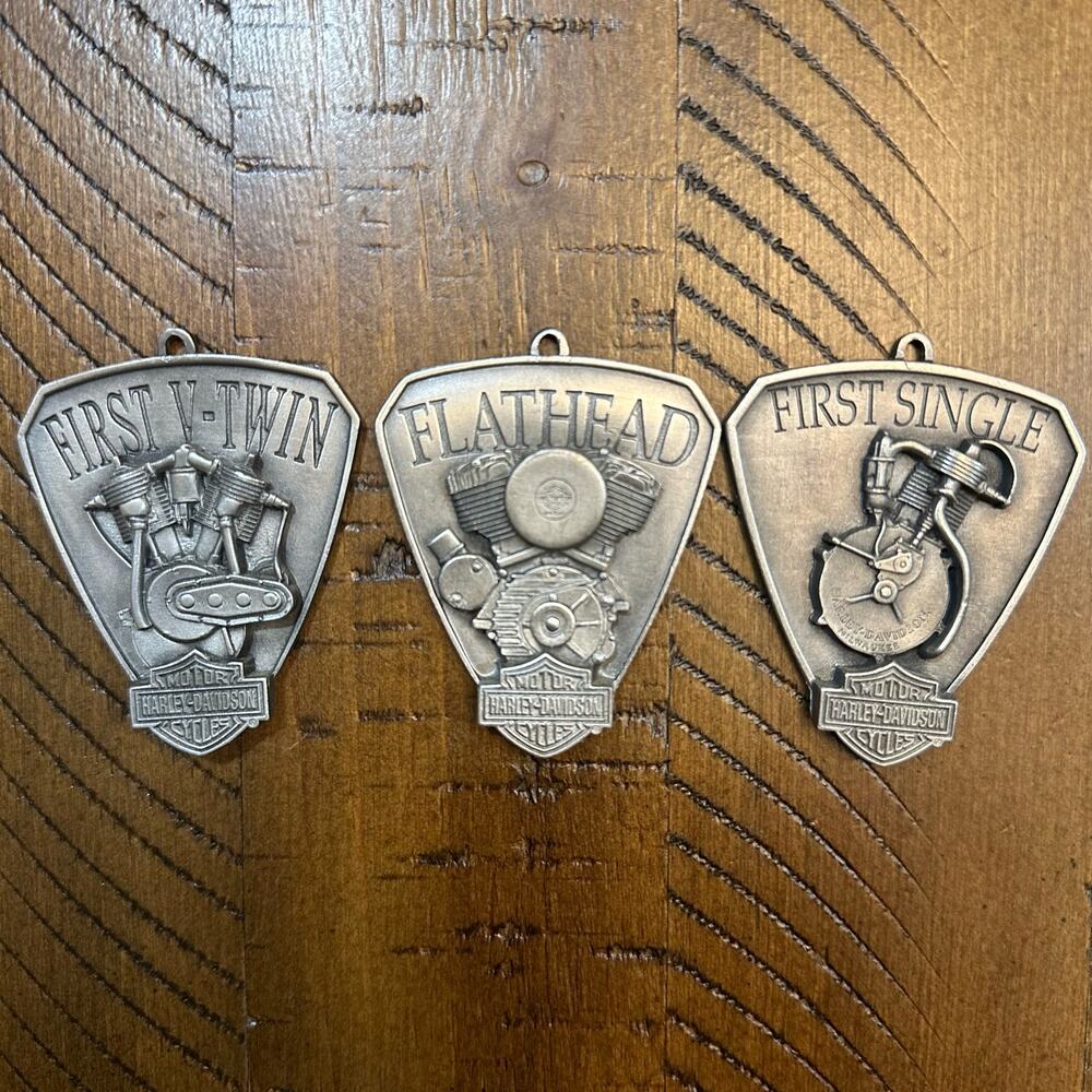 Harley-Davidson Ornament Set 1999 V-Twin Flathead Single Engine Trio HTF